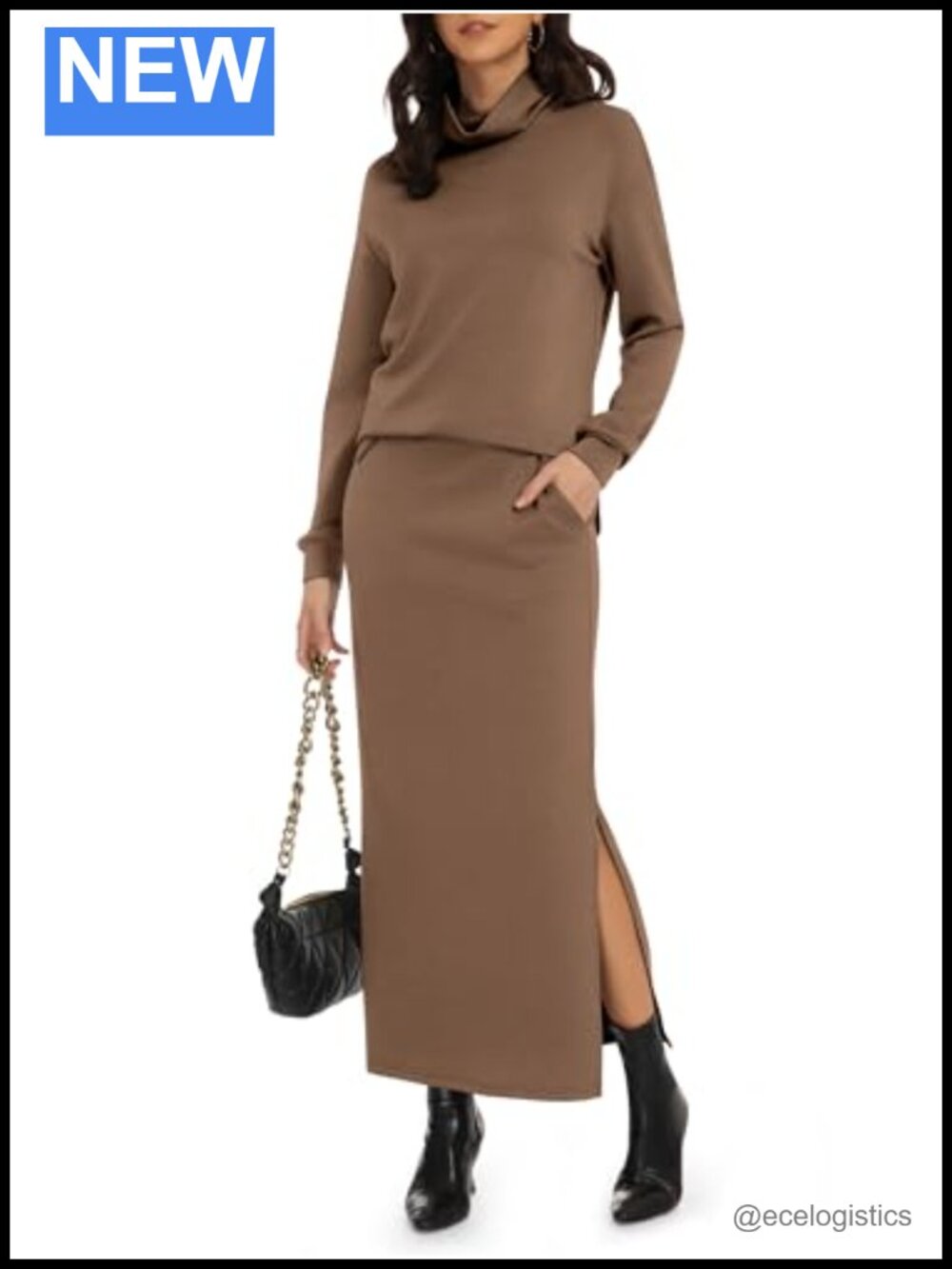 Casly Lamiit Women Two Piece Skirt Set Turtleneck Knit Sweater Skirt Set Size